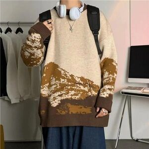 Buffalo David Bitton Cream and Brown Crewneck Sweater